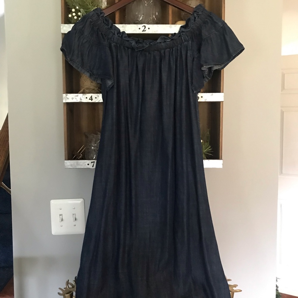 Denim off shoulder dress